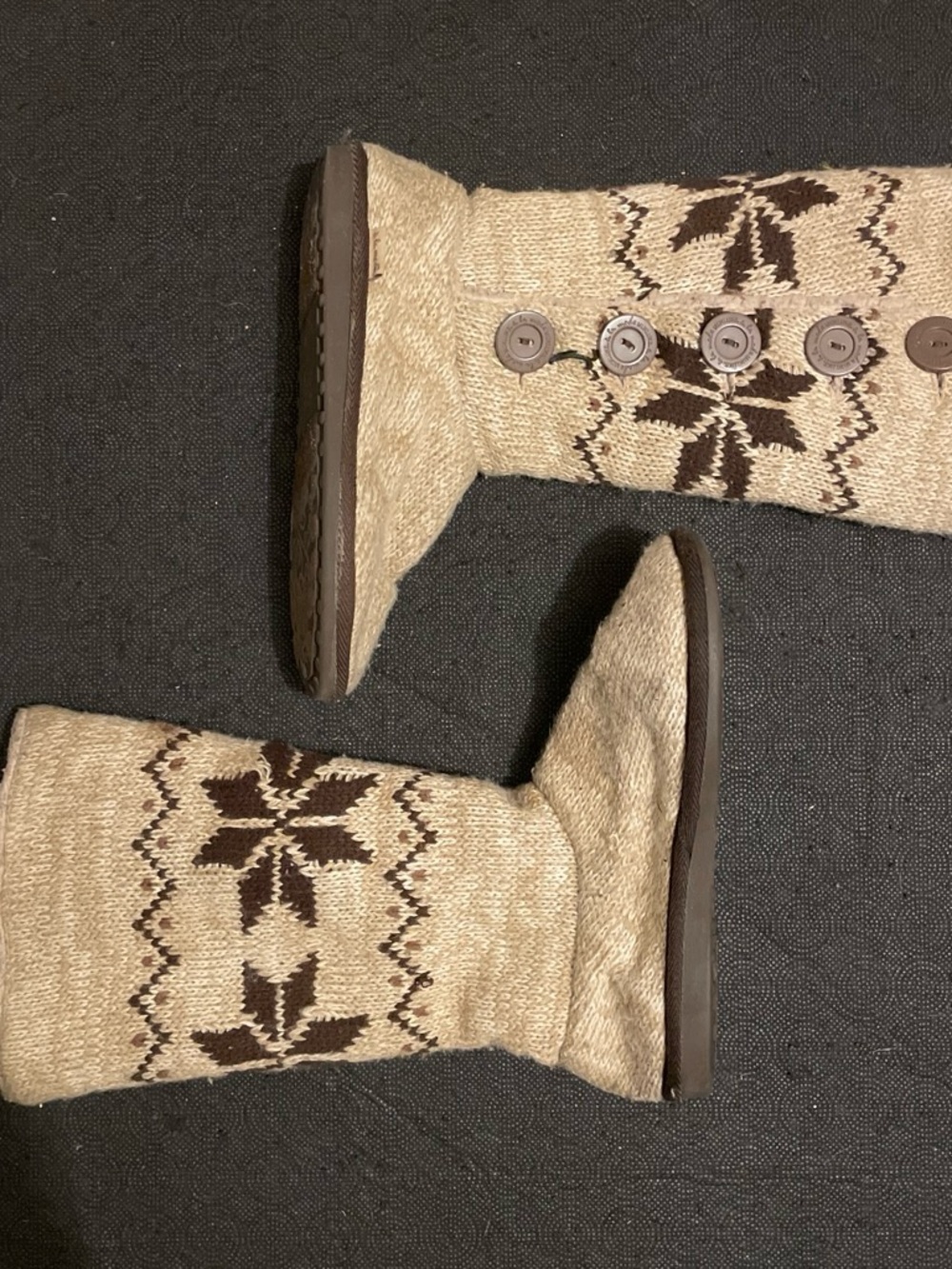 & Other Stories Beige Knit Boot Slippers with Brown Pattern